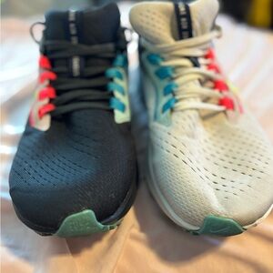 Nike Black and White Athletic Shoes with Red and Blue Accents